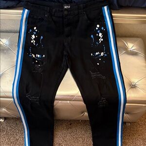 Black and Blue Men's Bootcut Jeans